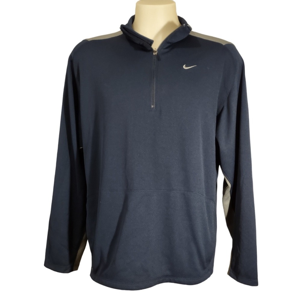 Nike Pullover Jacket Men's XL Athleisure Navy Blue Gray Quarter Zip Nike Fit Dry